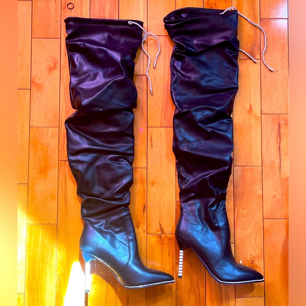 azalea wang thigh high rhinestone boot